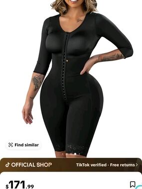 Women’s Black Full Body Shapewear Jumpsuit - Front Zip Support